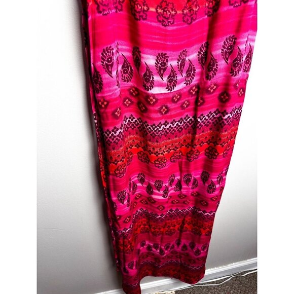 Vintage 90s No Boundaries Pink Tie Waist Colorful Aztec Printed Maxi Dress small - Picture 3 of 9